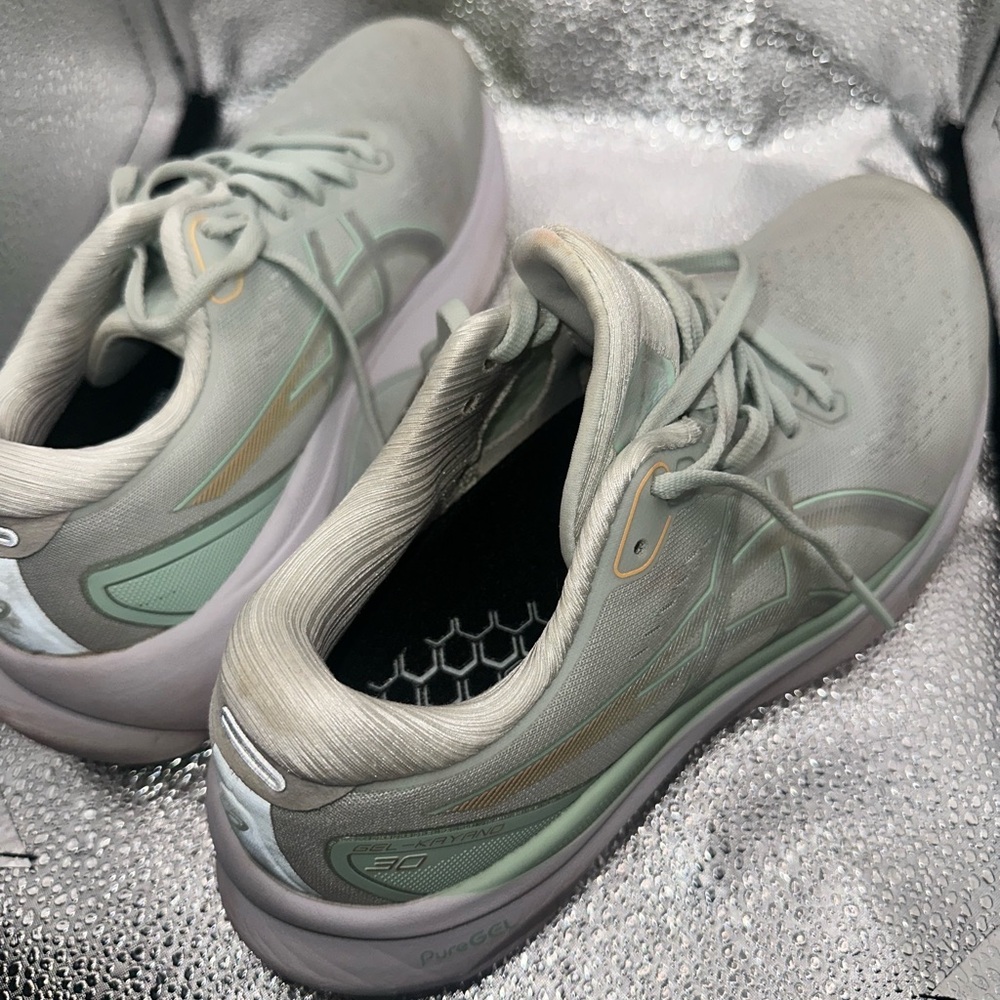 Asics Gray and Green Athletic Shoes with Modern Silhouette